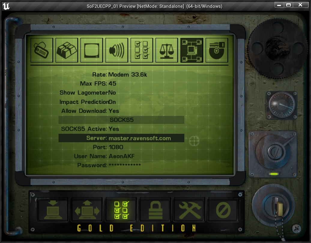 SoF2UE Configuration Screen